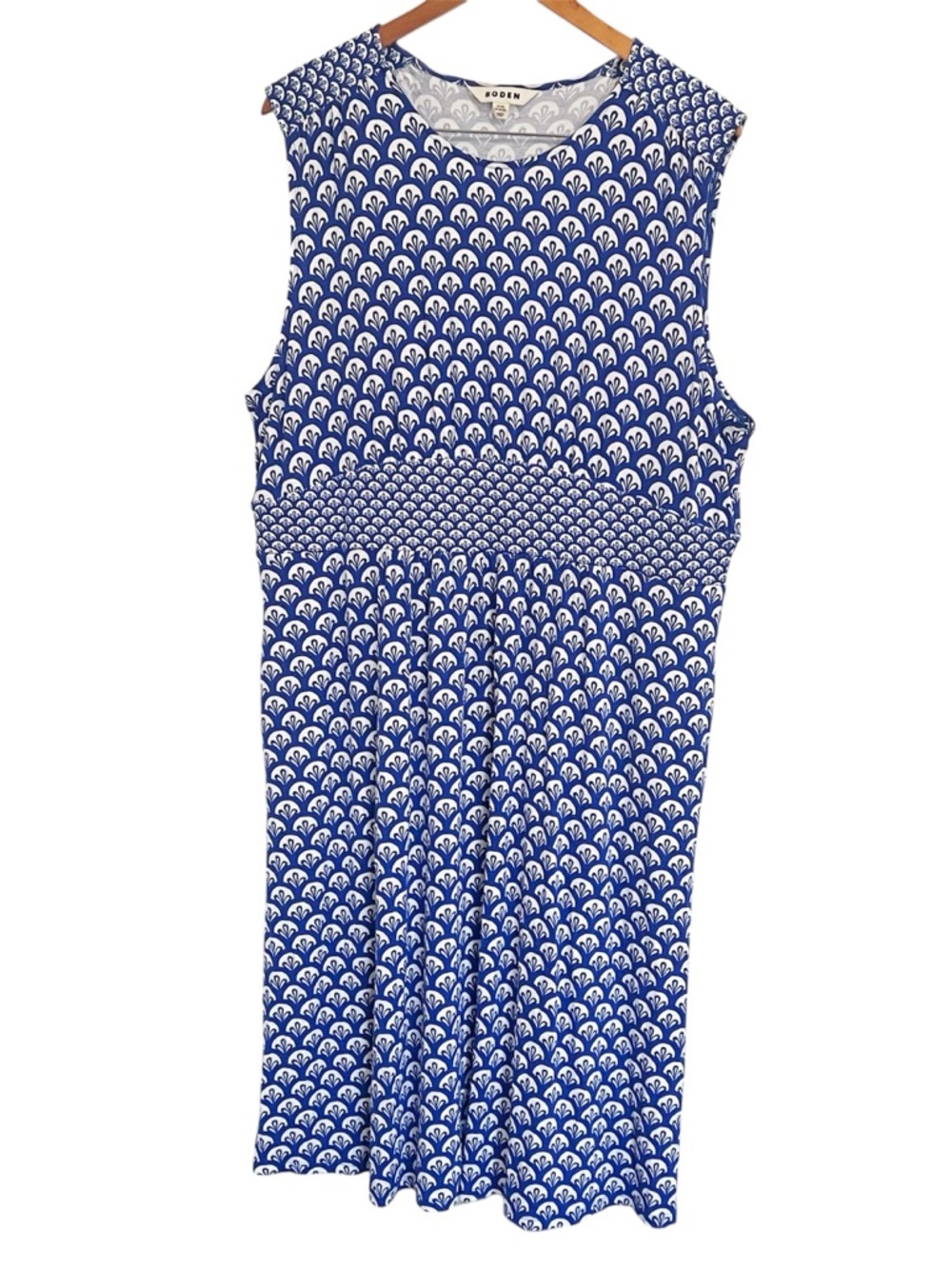 EUC Boden Plus Size Thea Sleeveless Jersey Knit Pocket MIDI Dress in Blue Surf